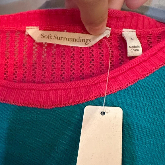 Soft Surroundings floral color block short sleeve sweater top women’s large - Picture 3 of 4